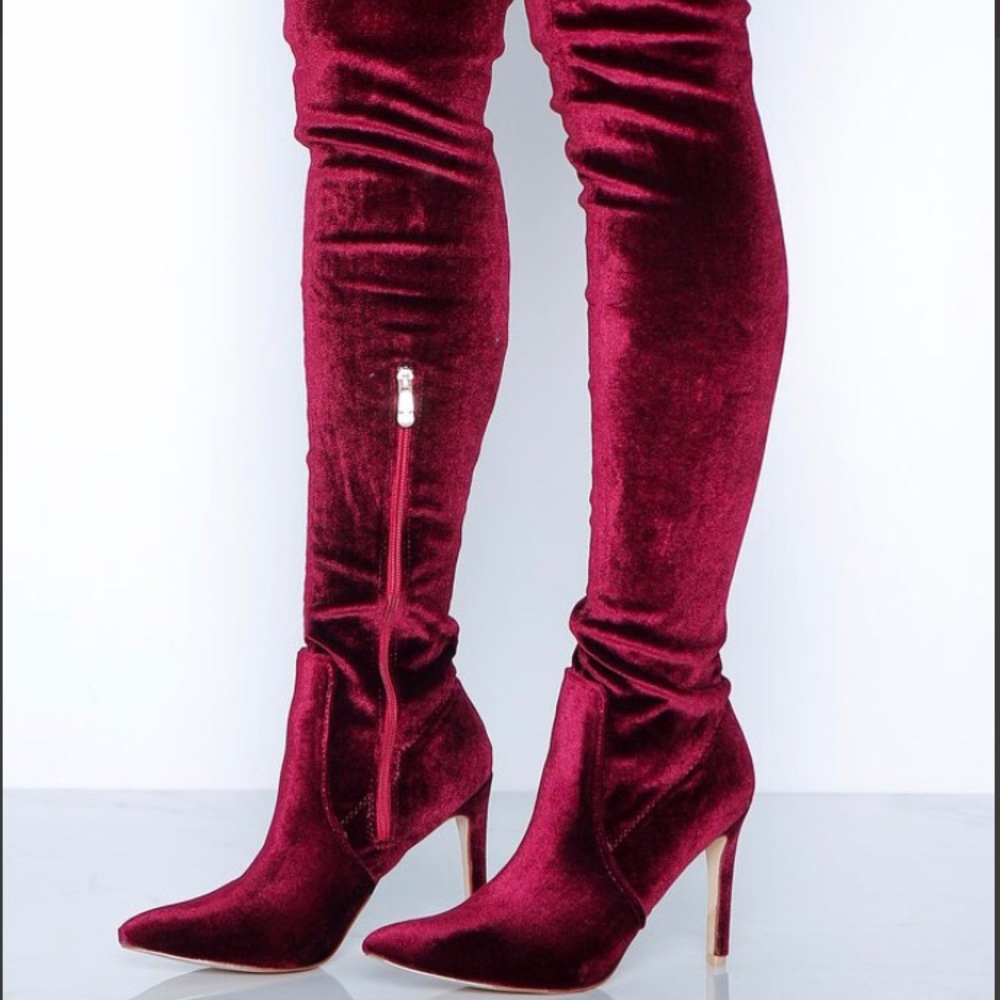 Swede burgundy thigh high boots